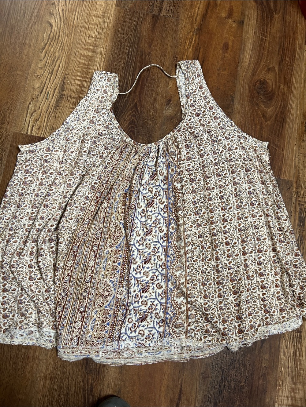 Boho Floral Print Sleeveless Women's Top - Cream & Brown